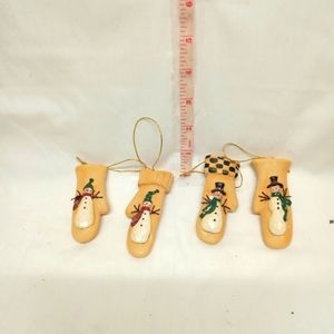 Vintage Mitten snowman Christmas ornaments Set of 4.